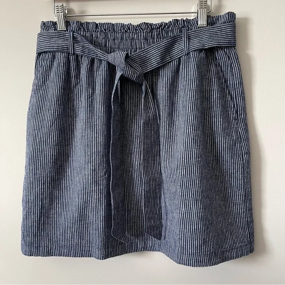 J Crew Linen-cotton paper-bag mini skirt Navy/White Striped Size Medium - Picture 4 of 11